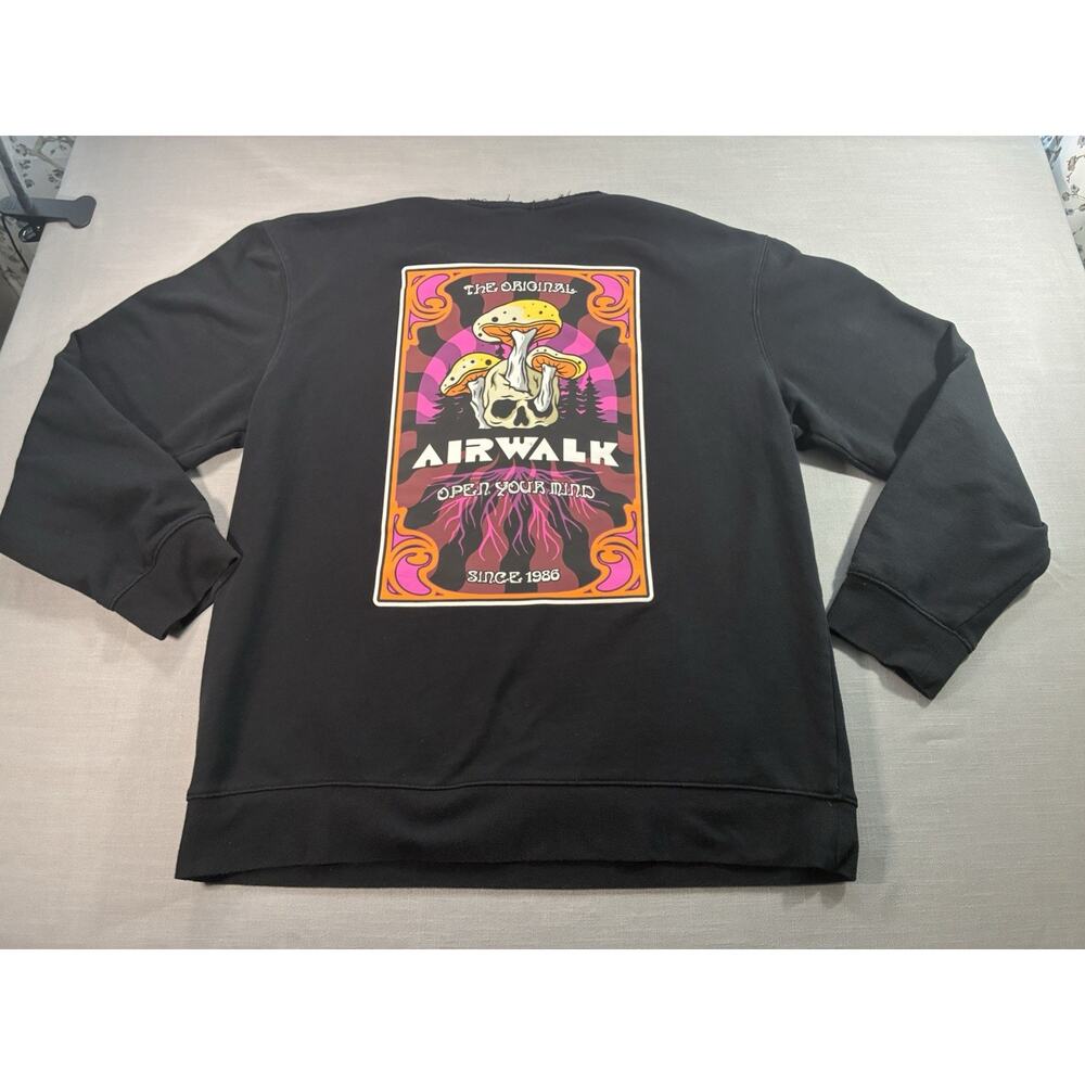 Airwalk Graphic Sweatshirt Mens 2XL Distressed Collar Psychedelic Back Print